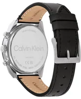 Calvin Klein Men's Multifunction Black Leather Strap Watch 44mm