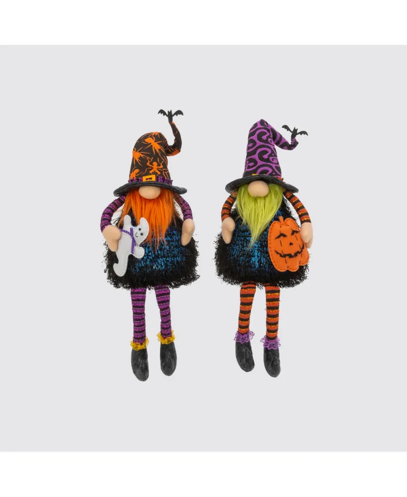 Set of 2 Plush Lighted Halloween Shelf Sitter Gnomes, Battery Operated