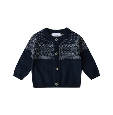Stellou & Friends Baby Girls 100% Cotton Knit Norwegian Jacquard Design Long Sleeve Cardigan Sweater