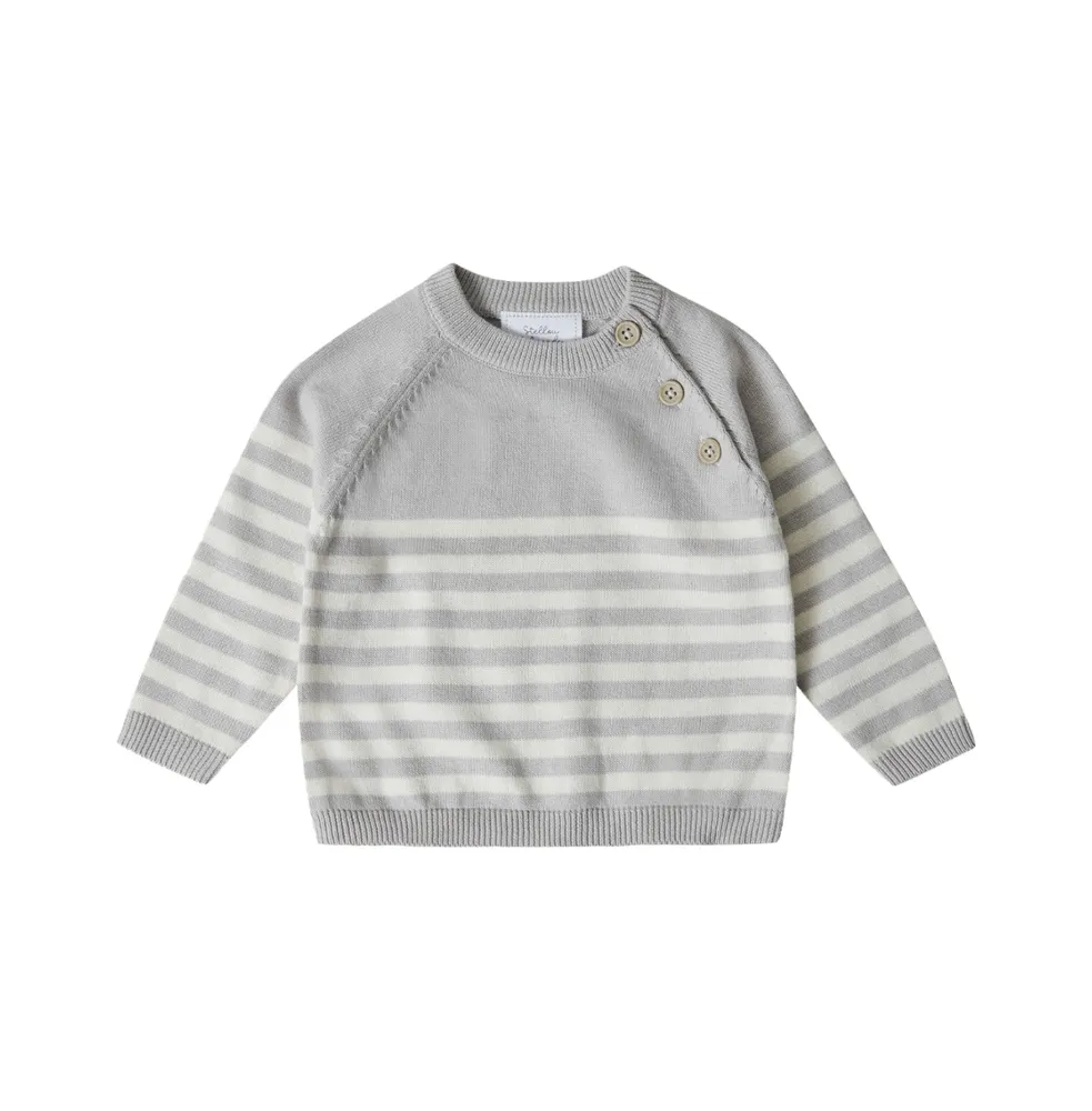 Stellou & Friends Baby Girls 100% Cotton Knit Striped Long Sleeve Sweater with Shoulder Button Closure