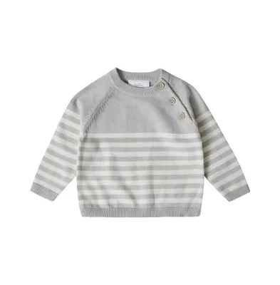 Stellou & Friends Baby Girls 100% Cotton Knit Striped Long Sleeve Sweater with Shoulder Button Closure , Unisex