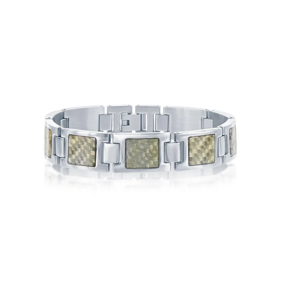 Metallo Mens Stainless Steel Squares w/ Center Texturized Design Bracelet