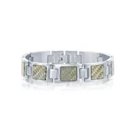 Metallo Mens Stainless Steel Squares w/ Center Texturized Design Bracelet