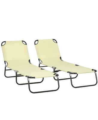 Outsunny Folding Chaise Lounge Pool Chairs, Reclining Back, Steel Frame & Breathable Mesh for Beach, Yard