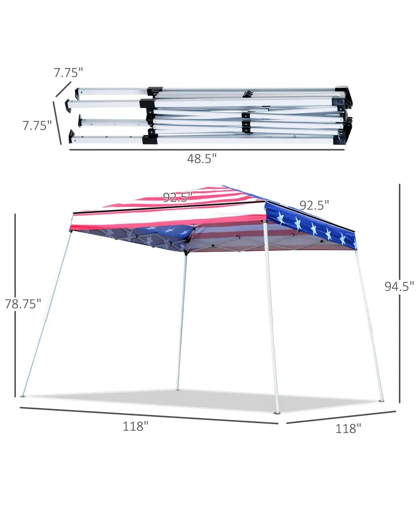 Outsunny 10' x 10' Pop Up Canopy Event Tent with American Flag Roof, Slanted Legs, Easy Height Adjustable for Wedding Party for Patio Backyard Garden