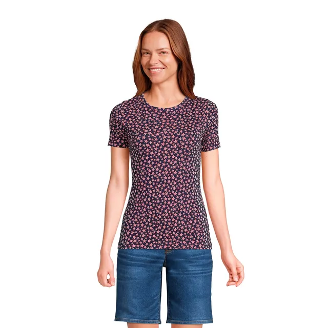 Lands' End Women's Cotton Rib Short Sleeve Crewneck T-shirt 