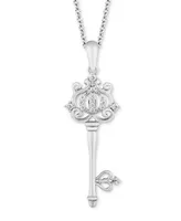 Enchanted Disney Fine Jewelry Diamond Cinderella Carriage Key Pendant Necklace (1/10 ct. t.w.) in Sterling Silver, 16" + 2" extender