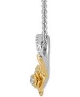 Enchanted Disney Fine Jewelry Diamond Rose & Heart Belle Pendant Necklace (1/10 ct. t.w.) in Sterling Silver & 14k Gold, 16" + 2" extender - Two