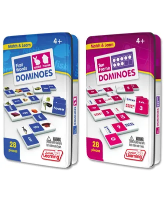 Junior Learning Ten Frame and First Words Dominoes Game Set - 56 Dominoes