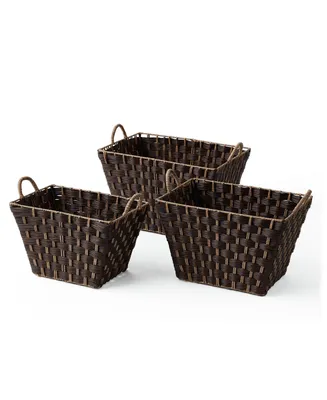 Baum 3 Piece Rectangular Faux Wicker Storage Bin Set in Combo Weave with Cut Out Handles