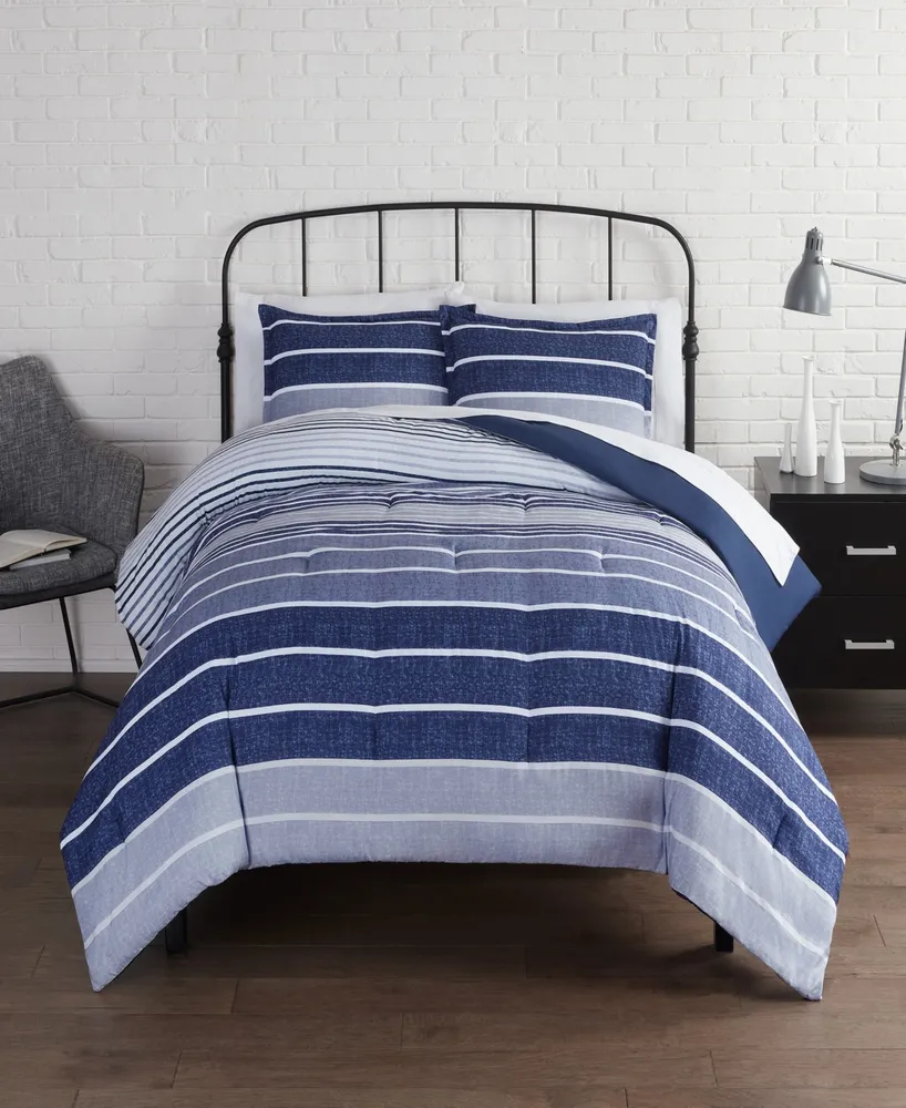 Serta Simply Clean Conrad Variegated Stripe Microbial-Resistant -Piece Comforter  Set