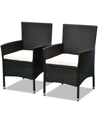 Outsunny 2 Pcs Rattan Wicker Dining Chairs with Cushions and Anti-Slip Foot, Patio Stackable Chairs Set for Backyard, Garden, Lawn, Dark Coffee