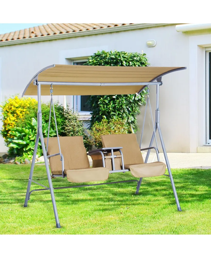 Outsunny 2 Person Porch Covered Swing Outdoor with Canopy, Table and Storage Console