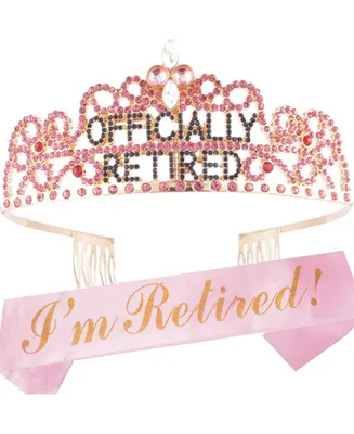 MEANT2TOBE Retirement Decorations Party Sash and Crown for Women - Fabulous Set: Glitter Sash + Rhinestone Premium Metal Tiara
