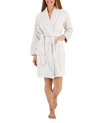 Charter Club Women's Short Sculpted Leopard Plush Knit Robe, Created for Macy's