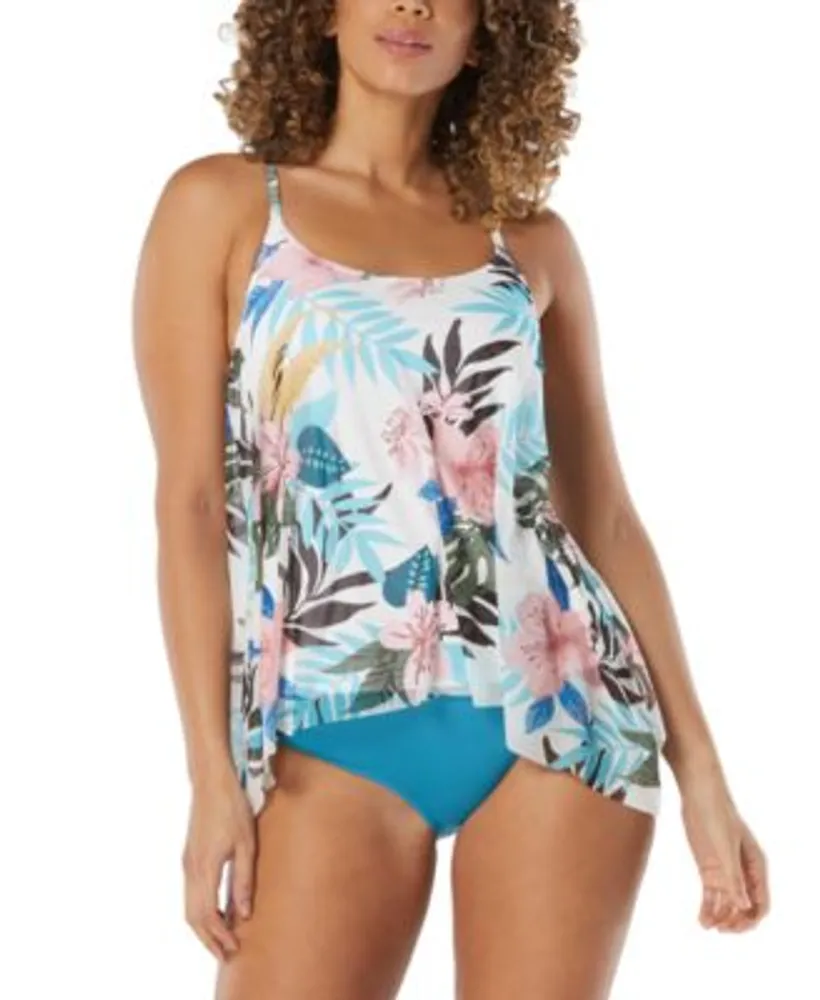 Coco Reef Womens Mesh Overlay Tankini Top Impulse High Waist Bikini Bottom