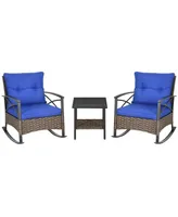 Outsunny 3 Piece Rocking Wicker Bistro Set, Outdoor Patio Furniture Set with two Porch Rocker Chairs, Cushions