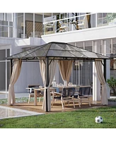 Outsunny 10' x 12' Outdoor Steel Frame Gazebo with Twin-Wall Polycarbonate Hardtop Roof and Removable Curtains