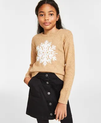 Holiday Lane Big Girls Snowflake Crewneck Sweater, Created for Macy's