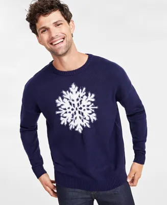 Holiday Lane Men's Snowflake Crewneck Sweater, Created for Macy's