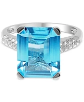 Blue Topaz (6 ct. t.w.) & White Topaz (1/4 ct. t.w.) Statement Ring in Sterling Silver