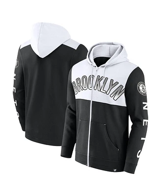 Men's Fanatics Black, White Brooklyn Nets Skyhook Colorblock Full-Zip Hoodie
