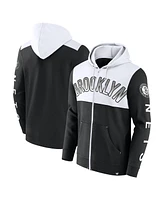 Men's Fanatics Black, White Brooklyn Nets Skyhook Colorblock Full-Zip Hoodie