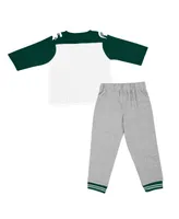 Toddler Boys Colosseum Green, Heather Gray Michigan State Spartans Jingtinglers Football V-Neck Jersey T-shirt and Pants Set