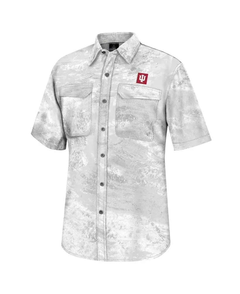 Men's Colosseum White Indiana Hoosiers Realtree Aspect Charter Full-Button Fishing Shirt