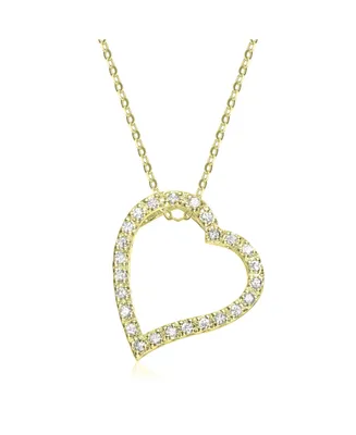 Rachel Glauber 14k Gold Cubic Zirconia Ribbon Heart Halo Floating Pendant Necklace