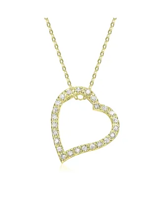 14k Gold Cubic Zirconia Ribbon Heart Halo Floating Pendant Necklace