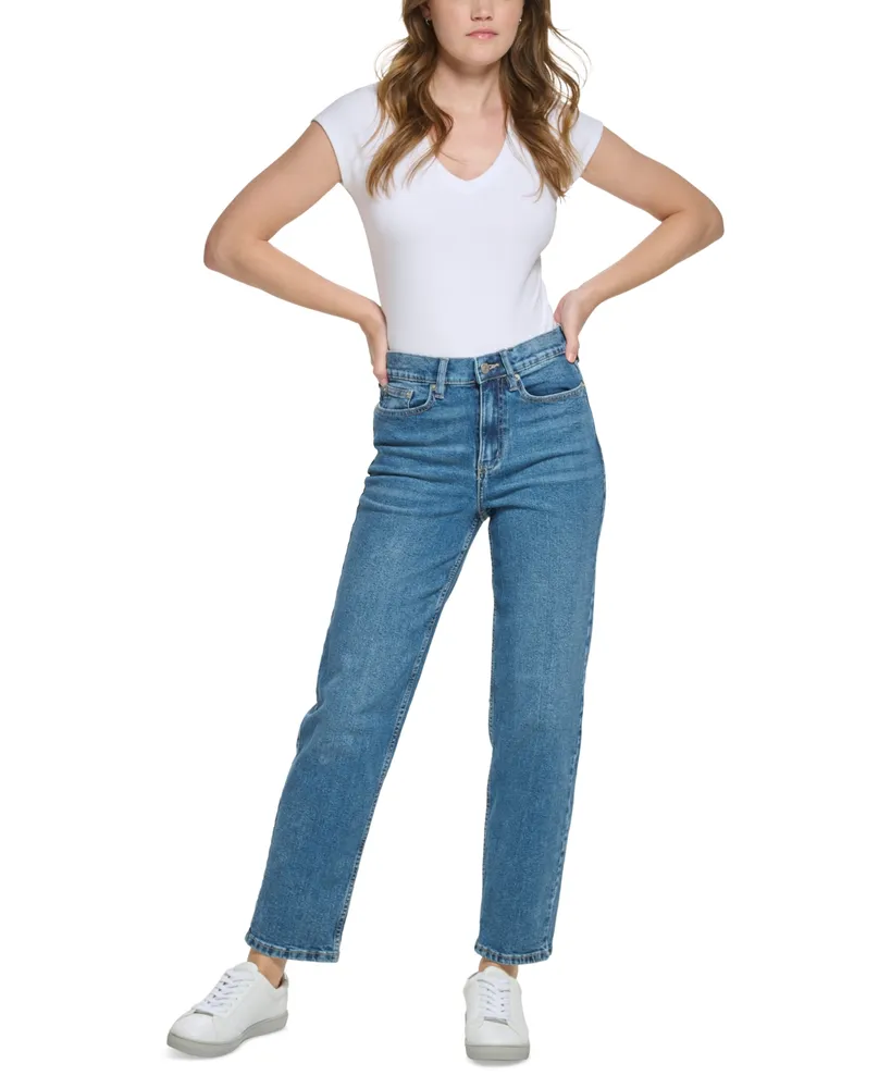 Calvin Klein Jeans Petite High-Rise Wide-Leg Denim Jeans - Macy's