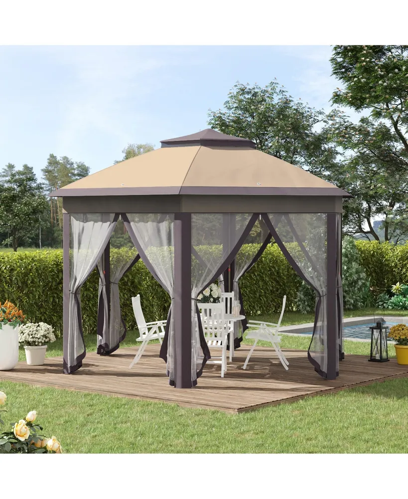 Outsunny 13' x 13' Pop Up Gazebo Hexagonal Canopy with 6 Zippered Mesh Netting, 2