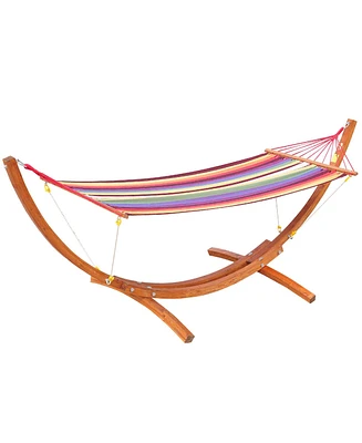 Outsunny Wooden Curved Arc Hammock Stand with Cotton Hammock Outdoor Patio Swing Multicolor - Multi