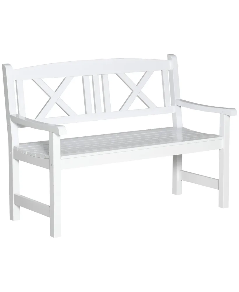 Outsunny 2-Seater Wooden Garden Bench, 4FT Outdoor Patio Loveseat with Unique X-Shape Back for Yard, Lawn, Porch, White