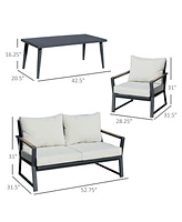 Outsunny 4 Pc Patio Furniture Set w/ Table & Cushion,