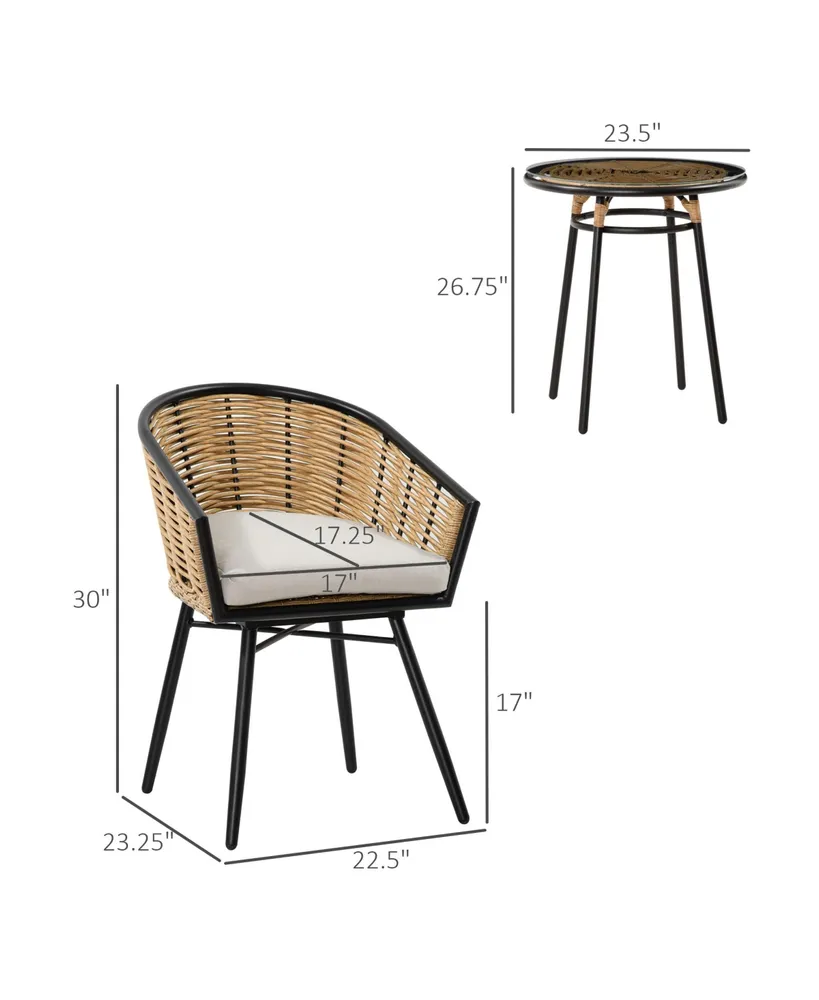 Outsunny 3 Pieces Patio Pe Rattan Bistro Set, Outdoor Round Resin Wicker Coffee Set, w/ 2 Chairs & 1 Coffee Table Conversation Furniture Set