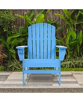 Outsunny Wooden Adirondack Chair, Outdoor Patio Lawn Chair with Cup Holder, Lawn Furniture, Classic Lounge for Deck, Backyard, Fire Pit, Blue