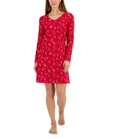 Charter Club Women's Cotton Long-Sleeved Printed Sleepshirt, Created for Macy's