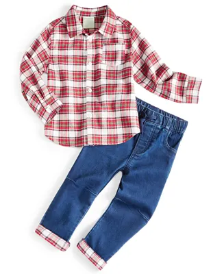 First Impressions Baby Boys Plaid Shirt and Denim Pants, 2 Piece Set, Created for Macy's