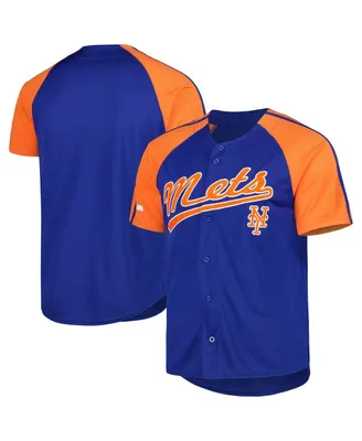 Men's Stitches Royal New York Mets Button-Down Raglan Fashion Jersey
