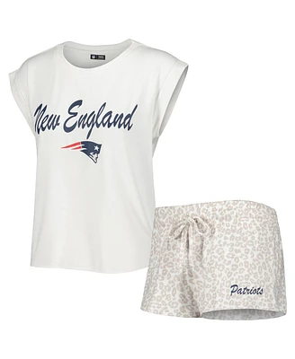 Women's Concepts Sport White, Cream New England Patriots Montana Knit T-shirt and Shorts Sleep Set
