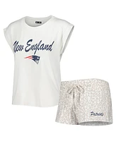 Women's Concepts Sport White, Cream New England Patriots Montana Knit T-shirt and Shorts Sleep Set