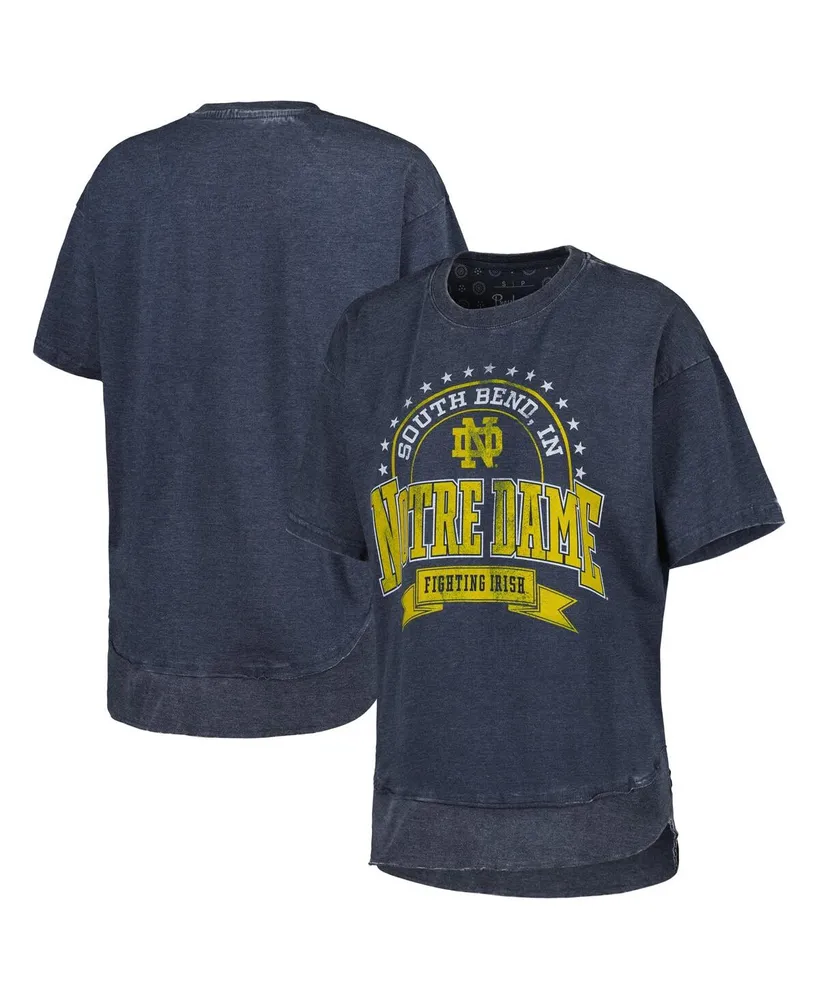 Women's Pressbox Heather Navy Notre Dame Fighting Irish Vintage-Like Wash Captain Poncho T-shirt