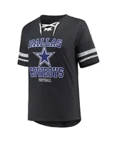 Women's Fanatics Heather Charcoal Dallas Cowboys Plus Size Lace-Up V-Neck T-shirt