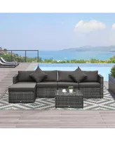 Outsunny 6 Pieces Patio Furniture Sets Outdoor Wicker Conversation Sets All Weather Pe Rattan Sectional sofa set with Ottoman