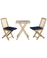 Outsunny 3 Piece Folding Patio Bistro Set, 2 Outdoor Wooden Folding Chairs and Table with Cushions for Poolside, Porch, Garden, Natural