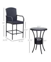 Rat 3 Pieces Wicker Bar Set with Ice Buckets,