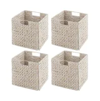 mDesign Hyacinth Kitchen Storage Basket with Handles - 4 Pack