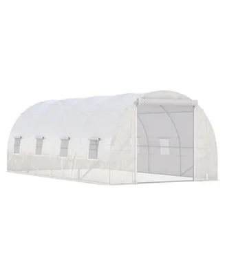 Outsunny 20 x 10' x 7' Walk-In Tunnel Greenhouse, Large Garden Hot House Kit with 8 Roll-up Windows & Roll Up Door, Steel Frame, White
